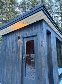 Gather sauna, snowy mountain setting